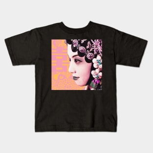 Chinese Opera Star Orange with Blush Pink Double Happiness Symbol- Hong Kong Retro Kids T-Shirt